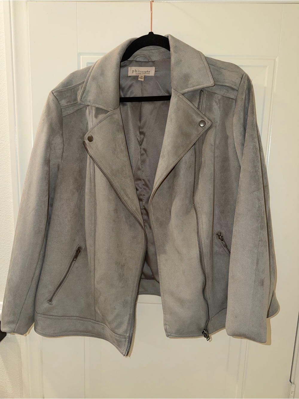 Philosophy Light Gray Suede Moto Jacket